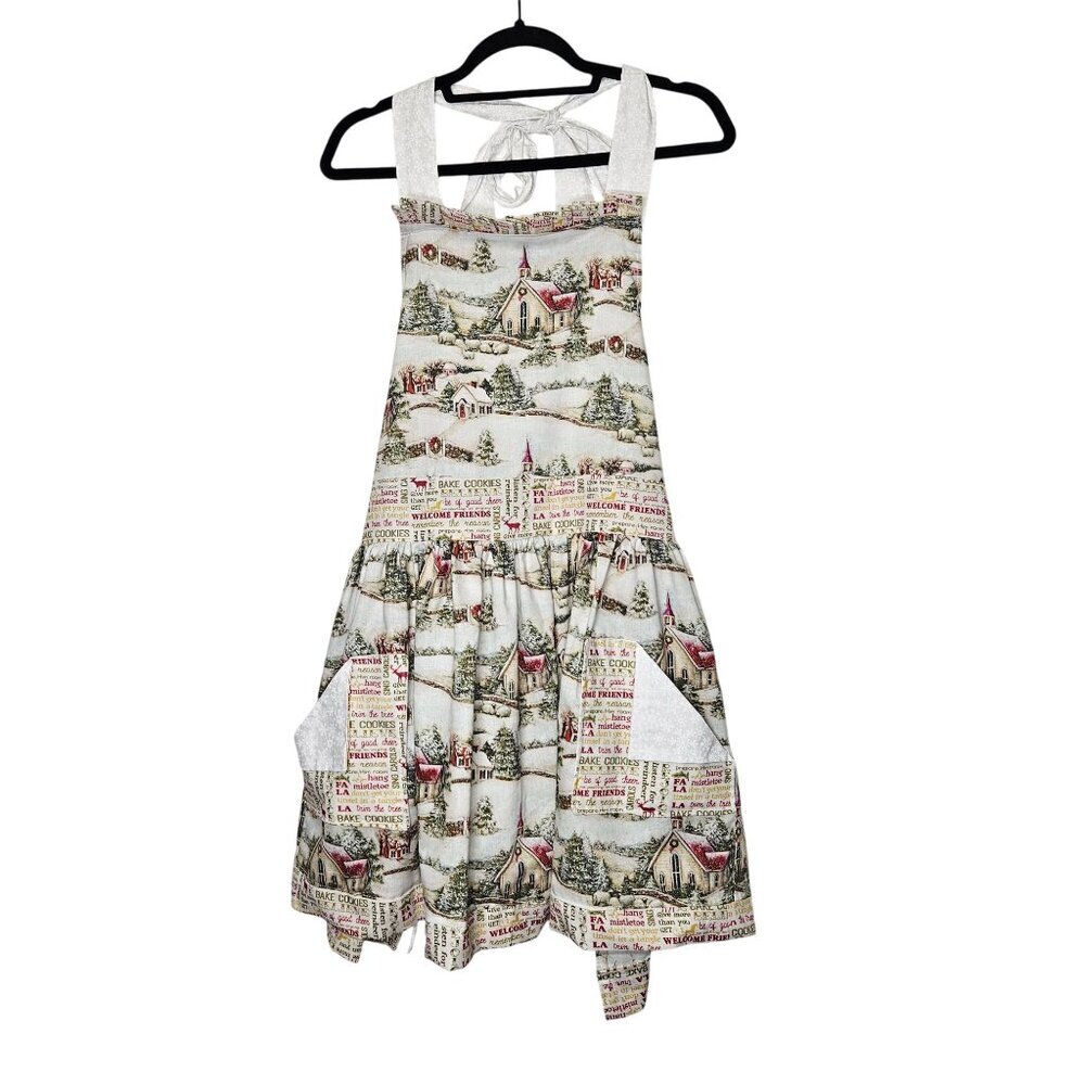 Vintage-Inspired Christmas Apron With Festive Holiday Scenes‎ Homemade Ruffles
